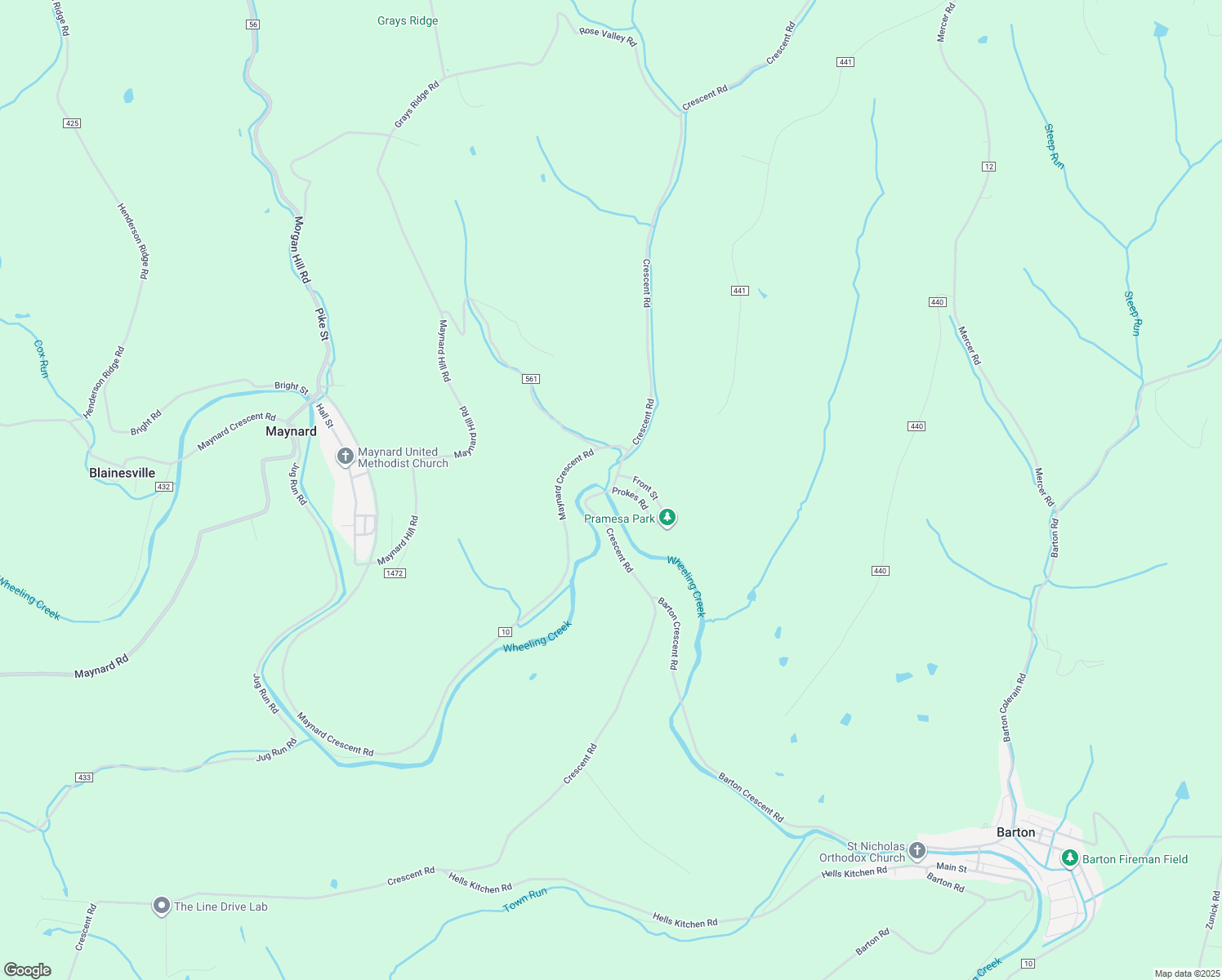 map of restaurants, bars, coffee shops, grocery stores, and more near 71820 Saint Clairsville-Crescent Road in St. Clairsville