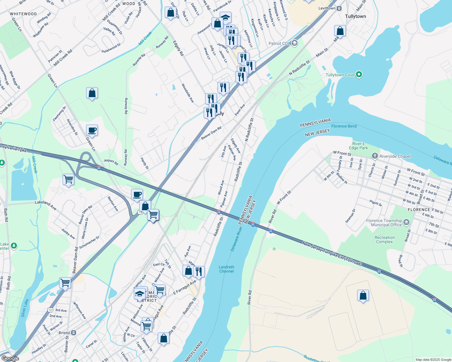 map of restaurants, bars, coffee shops, grocery stores, and more near 2503 Palmer Avenue in Bristol