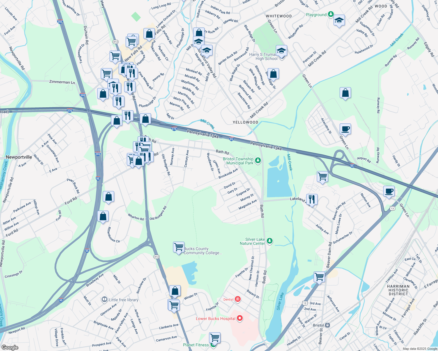 map of restaurants, bars, coffee shops, grocery stores, and more near 2501 Green Avenue in Bristol
