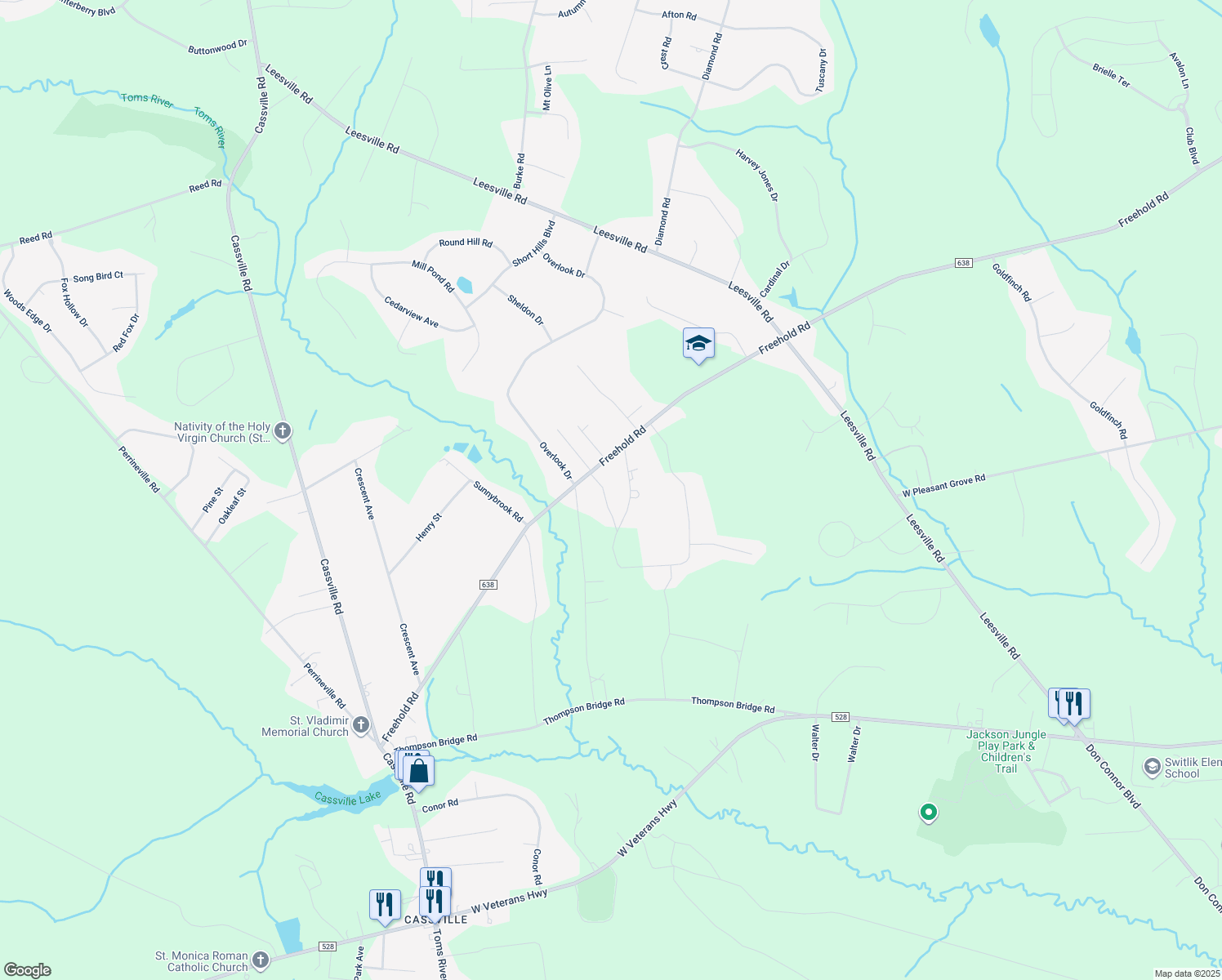 map of restaurants, bars, coffee shops, grocery stores, and more near 225 West Bird Village Road in Jackson