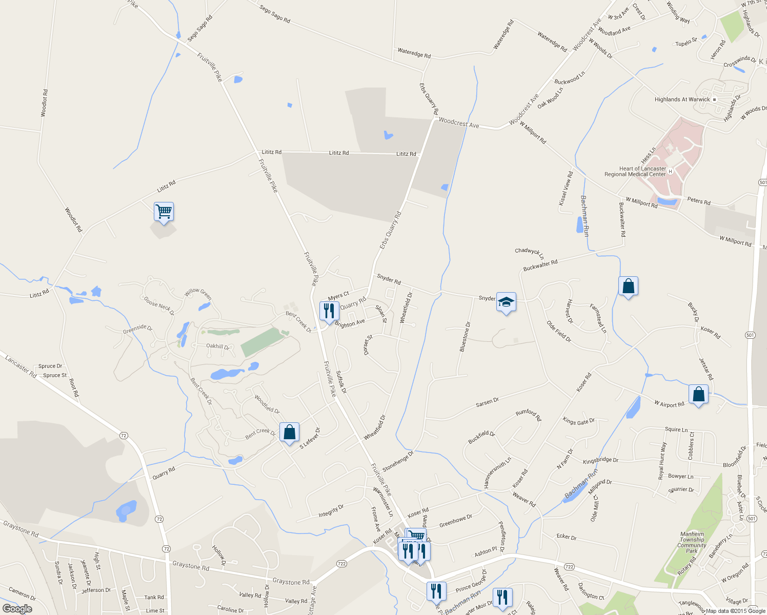 map of restaurants, bars, coffee shops, grocery stores, and more near 1009 Sloan Street in Lititz