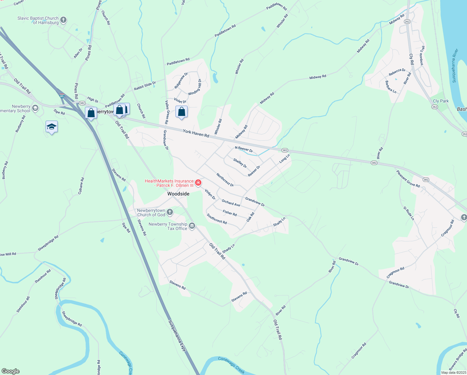 map of restaurants, bars, coffee shops, grocery stores, and more near 160 Northcrest Drive in York Haven