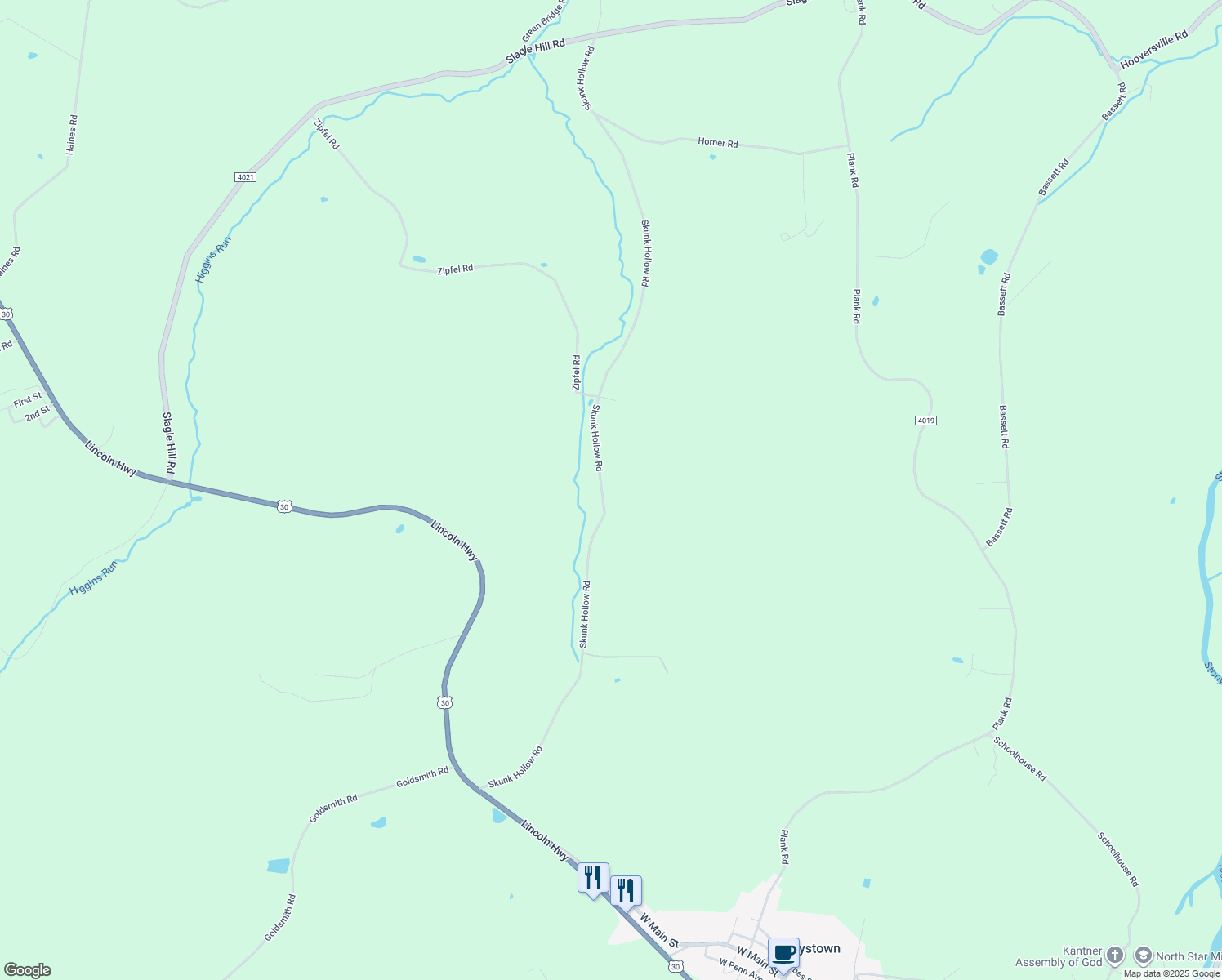 map of restaurants, bars, coffee shops, grocery stores, and more near 456-496 Skunk Hollow Road in Hooversville