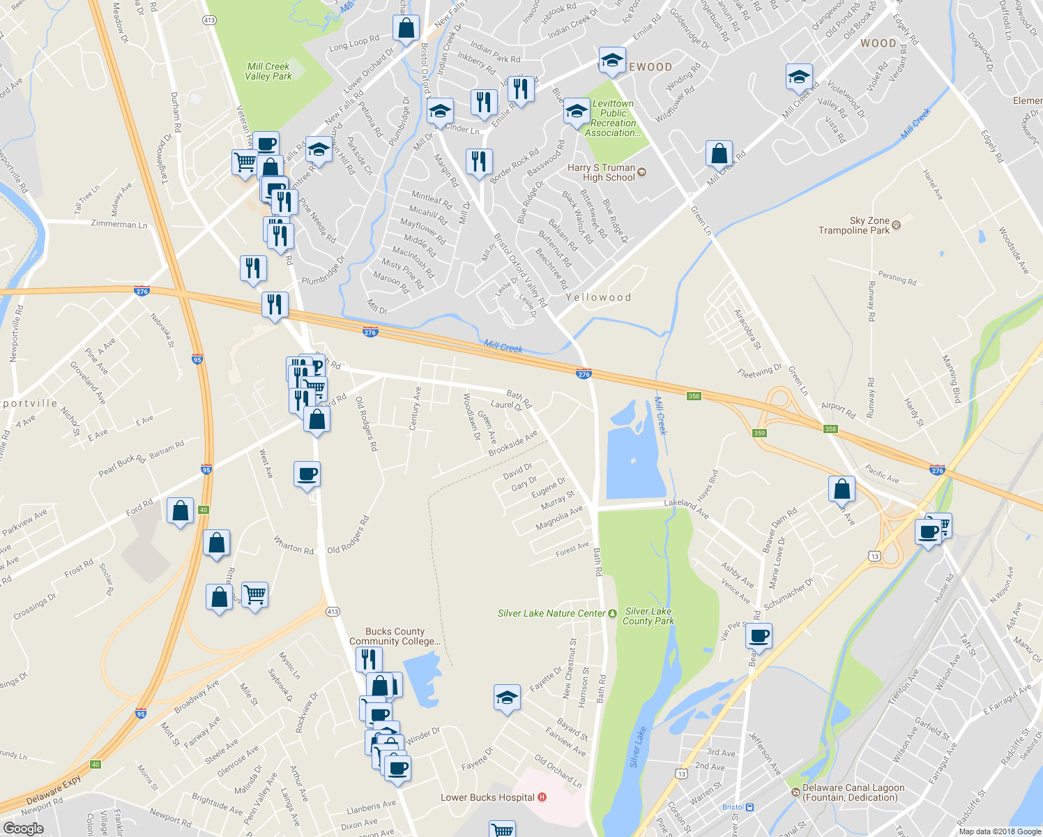 map of restaurants, bars, coffee shops, grocery stores, and more near 2509 Laurel Drive in Bristol