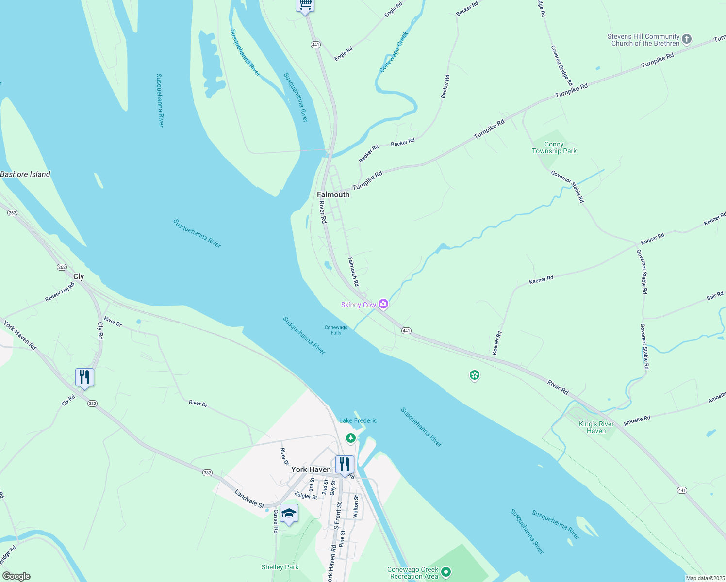 map of restaurants, bars, coffee shops, grocery stores, and more near 111 Falmouth Road in Bainbridge
