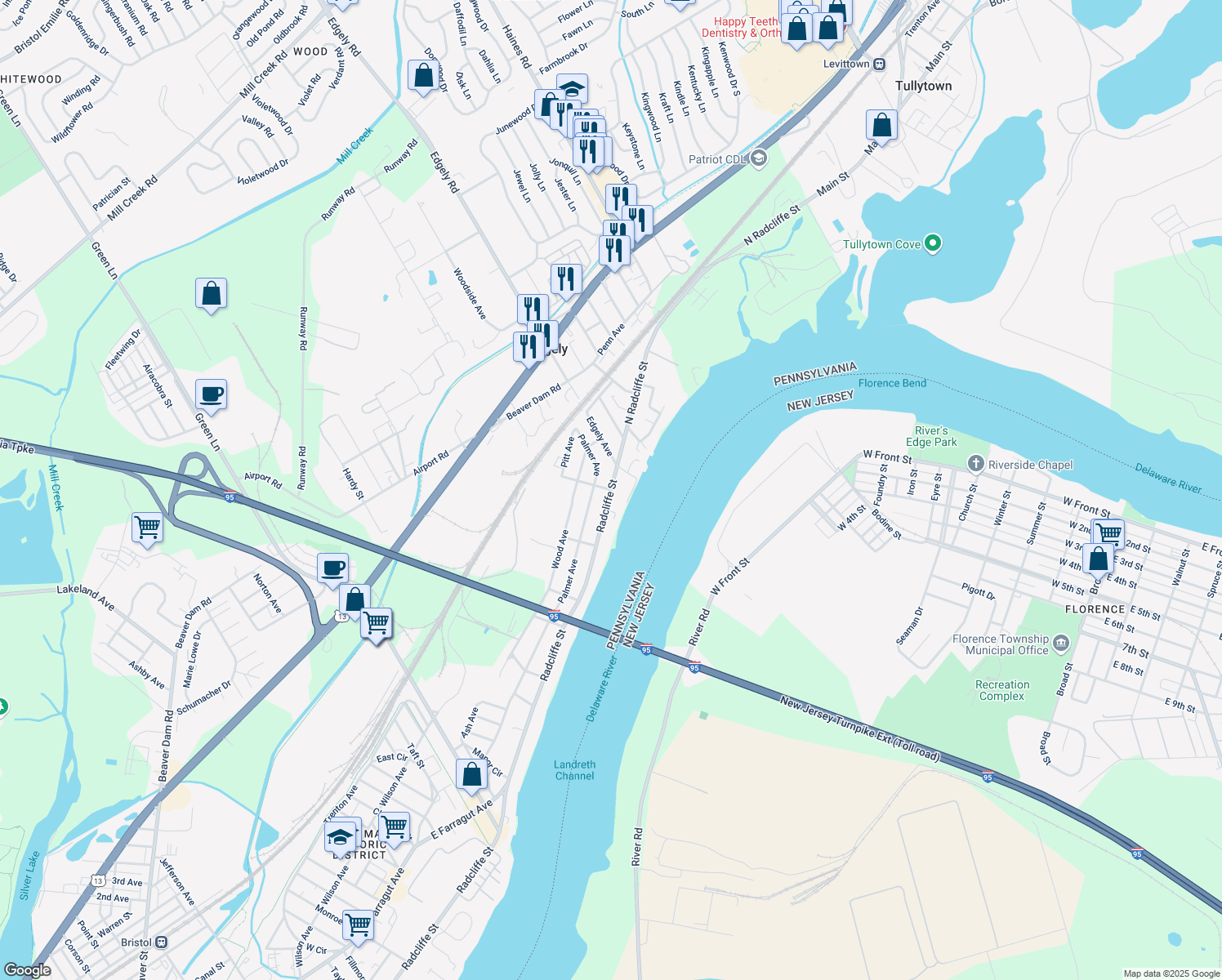 map of restaurants, bars, coffee shops, grocery stores, and more near 7000 North Radcliffe Street in Bristol