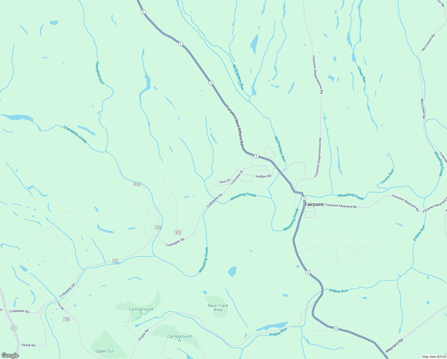 map of restaurants, bars, coffee shops, grocery stores, and more near 46799 View Street in Saint Clairsville