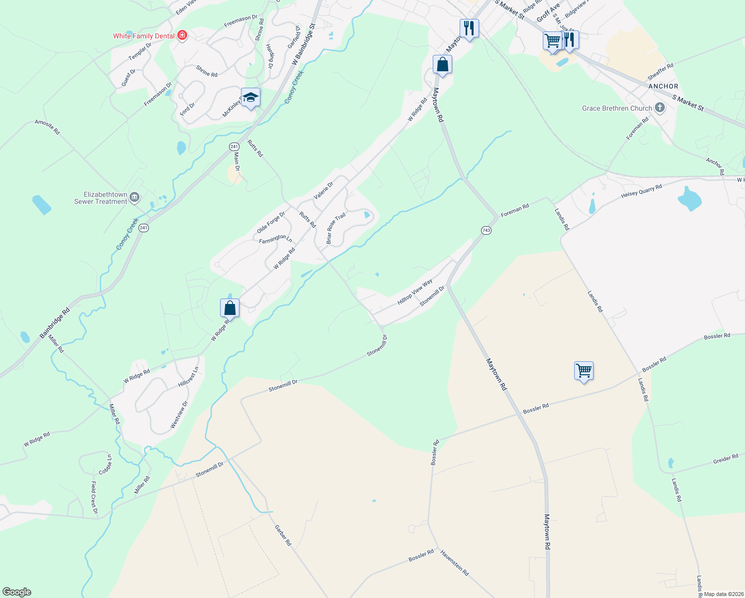 map of restaurants, bars, coffee shops, grocery stores, and more near 234 Marion Rd in Elizabethtown