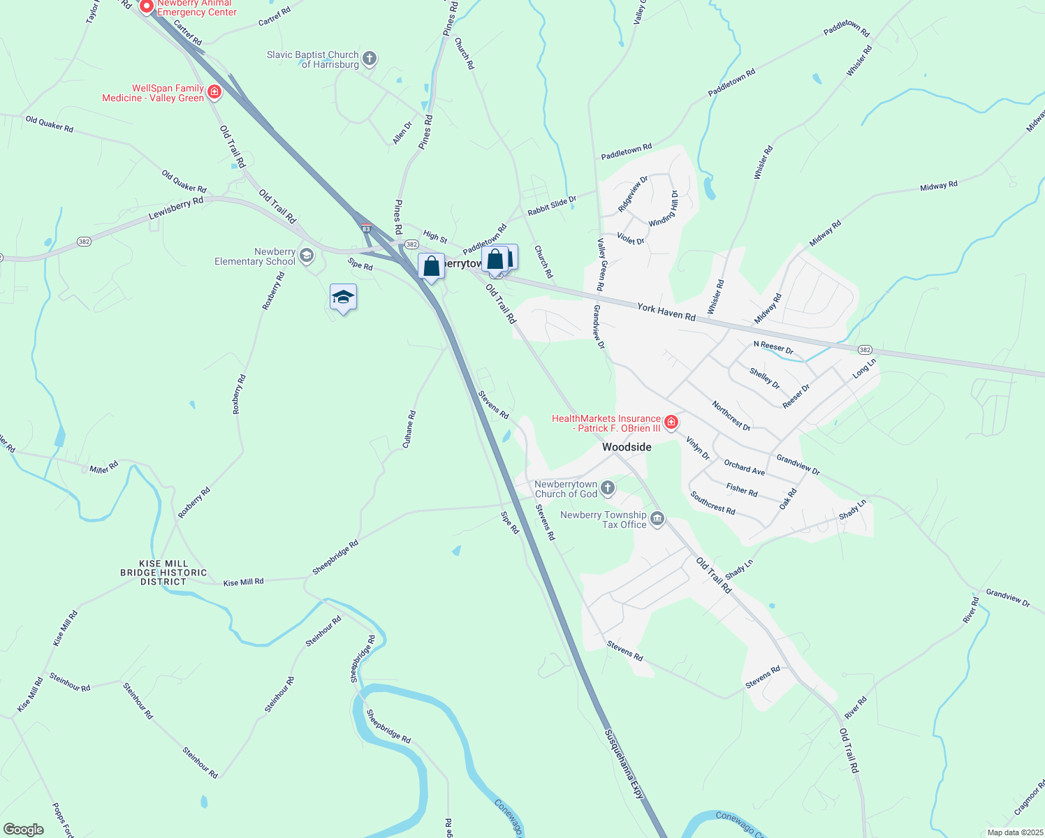 map of restaurants, bars, coffee shops, grocery stores, and more near 300 Stevens Road in York Haven