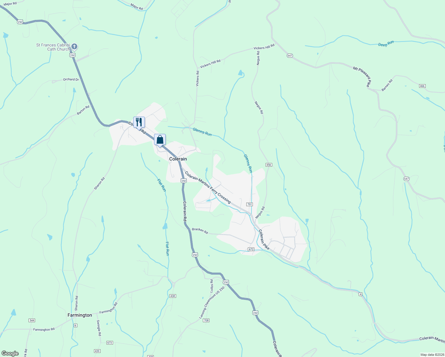 map of restaurants, bars, coffee shops, grocery stores, and more near 71727 West Road in Martins Ferry