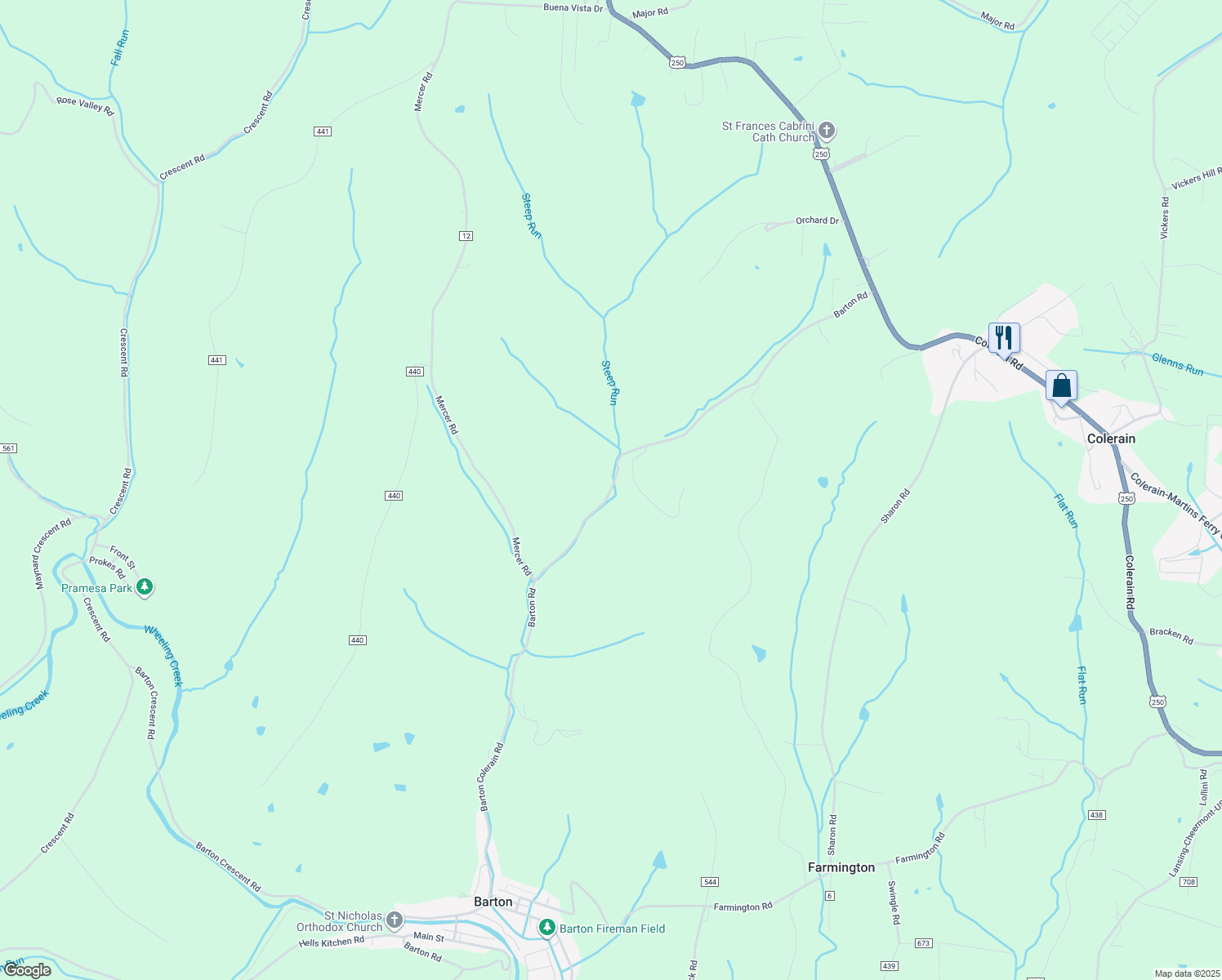 map of restaurants, bars, coffee shops, grocery stores, and more near 71580 Barton Road in Bridgeport