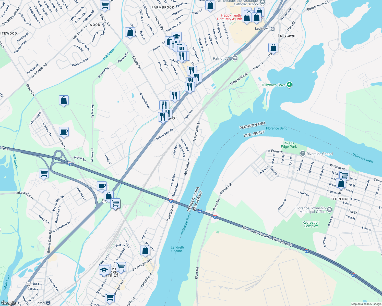 map of restaurants, bars, coffee shops, grocery stores, and more near 7112 North Radcliffe Street in Bristol