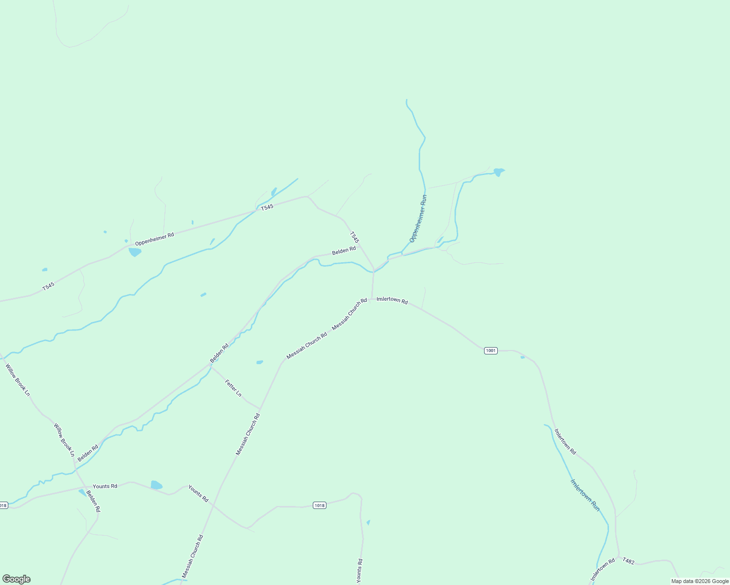 map of restaurants, bars, coffee shops, grocery stores, and more near 1603 Messiah Church Road in Bedford