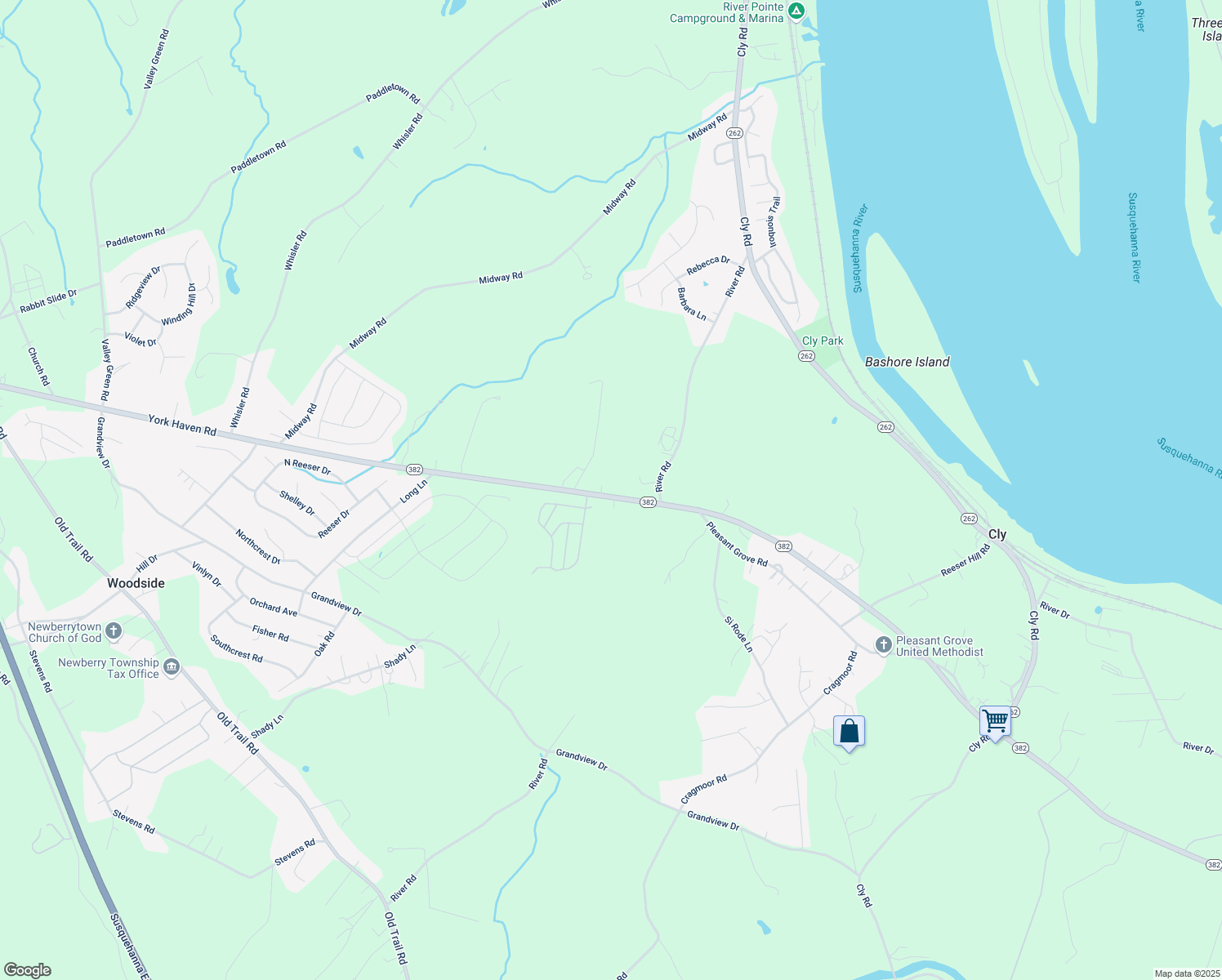 map of restaurants, bars, coffee shops, grocery stores, and more near 1265 York Haven Road in York Haven