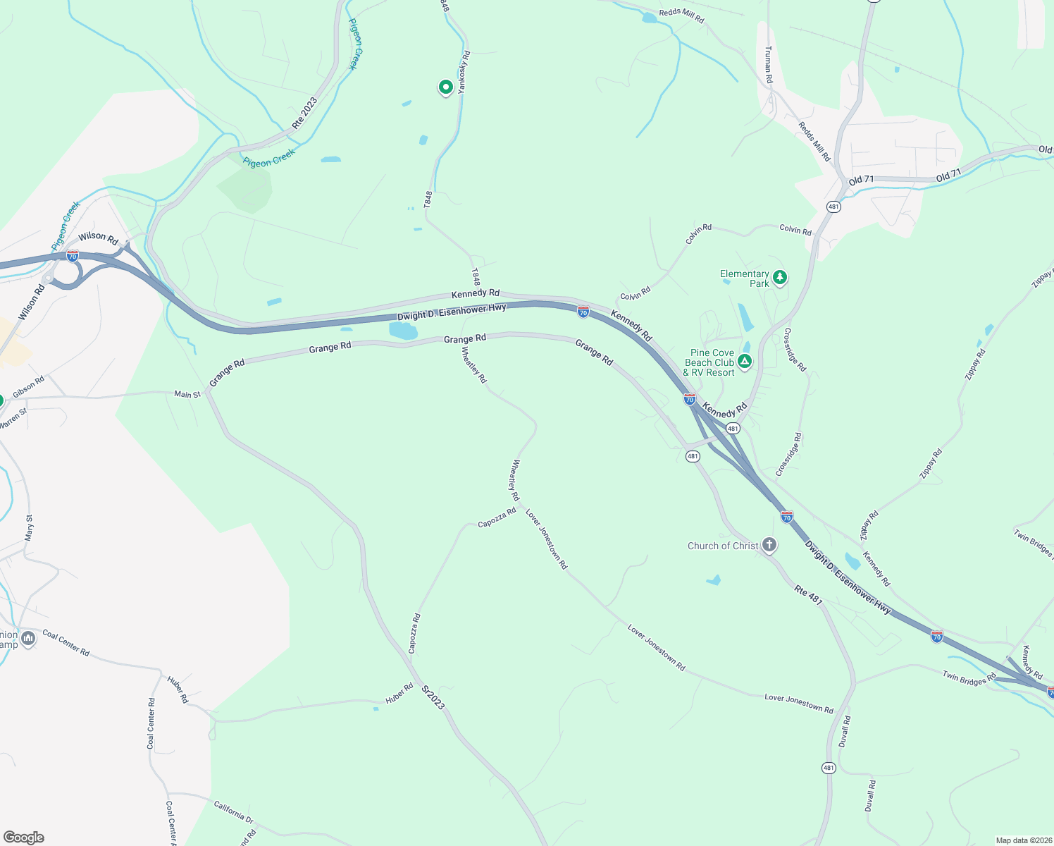 map of restaurants, bars, coffee shops, grocery stores, and more near 52 Wheatley Road in Charleroi