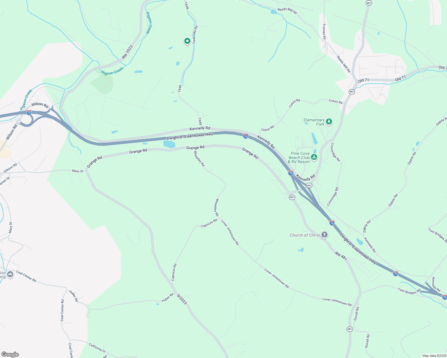 map of restaurants, bars, coffee shops, grocery stores, and more near 52 Wheatley Road in Charleroi