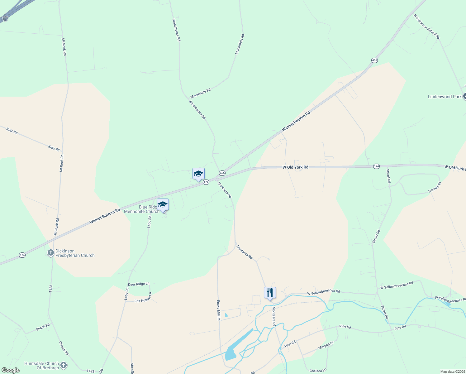 map of restaurants, bars, coffee shops, grocery stores, and more near 984 W Old York Rd in Carlisle