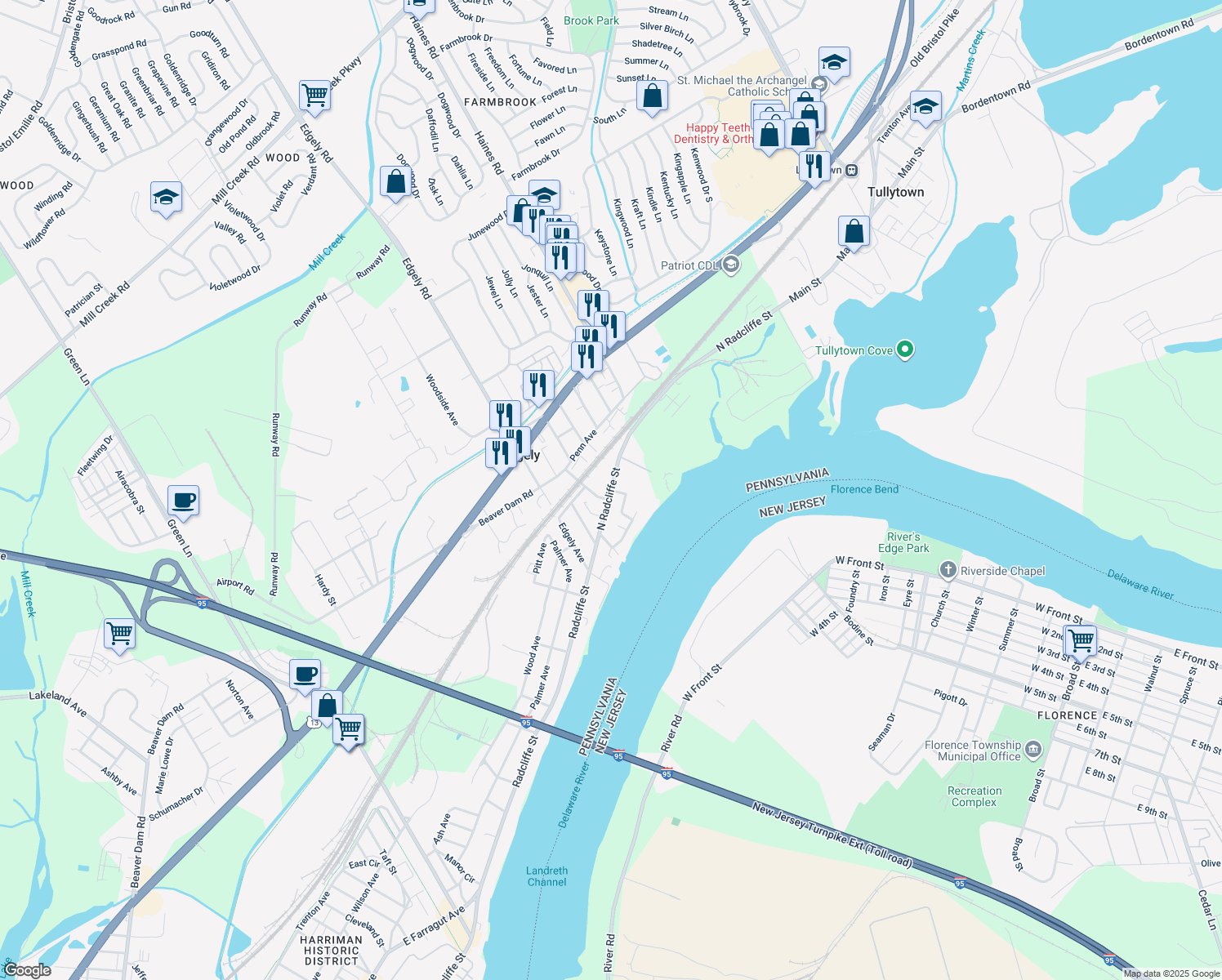 map of restaurants, bars, coffee shops, grocery stores, and more near 7224 North Radcliffe Street in Bristol
