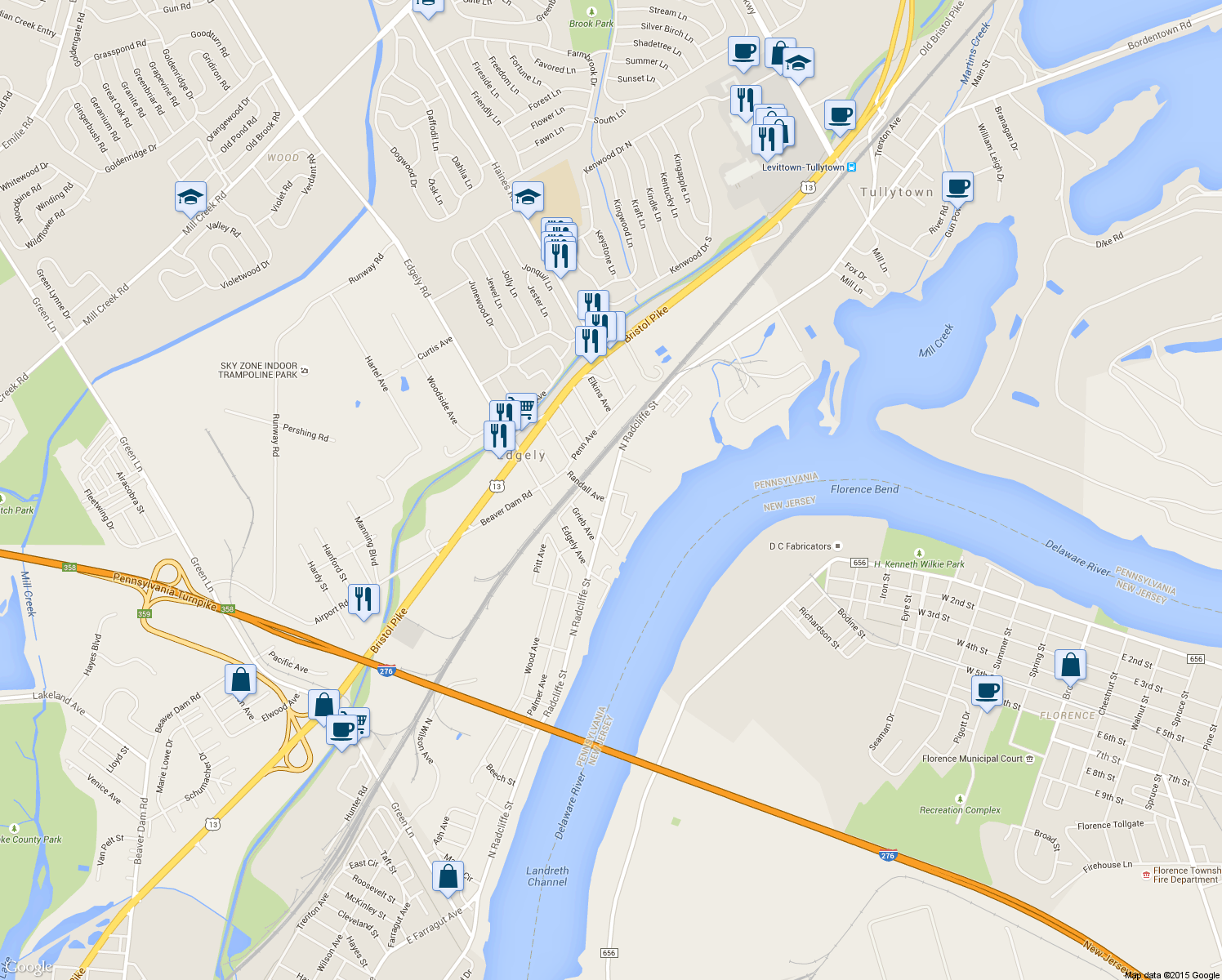 map of restaurants, bars, coffee shops, grocery stores, and more near 7226 North Radcliffe Street in Bristol