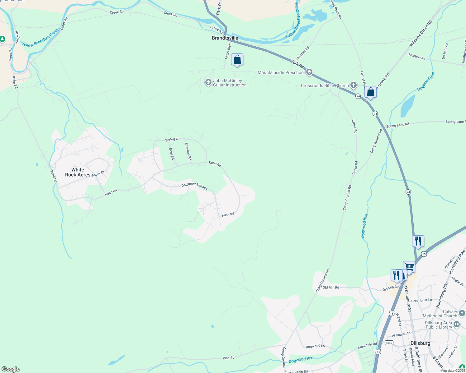 map of restaurants, bars, coffee shops, grocery stores, and more near 1159 Kuhn Road in Boiling Springs