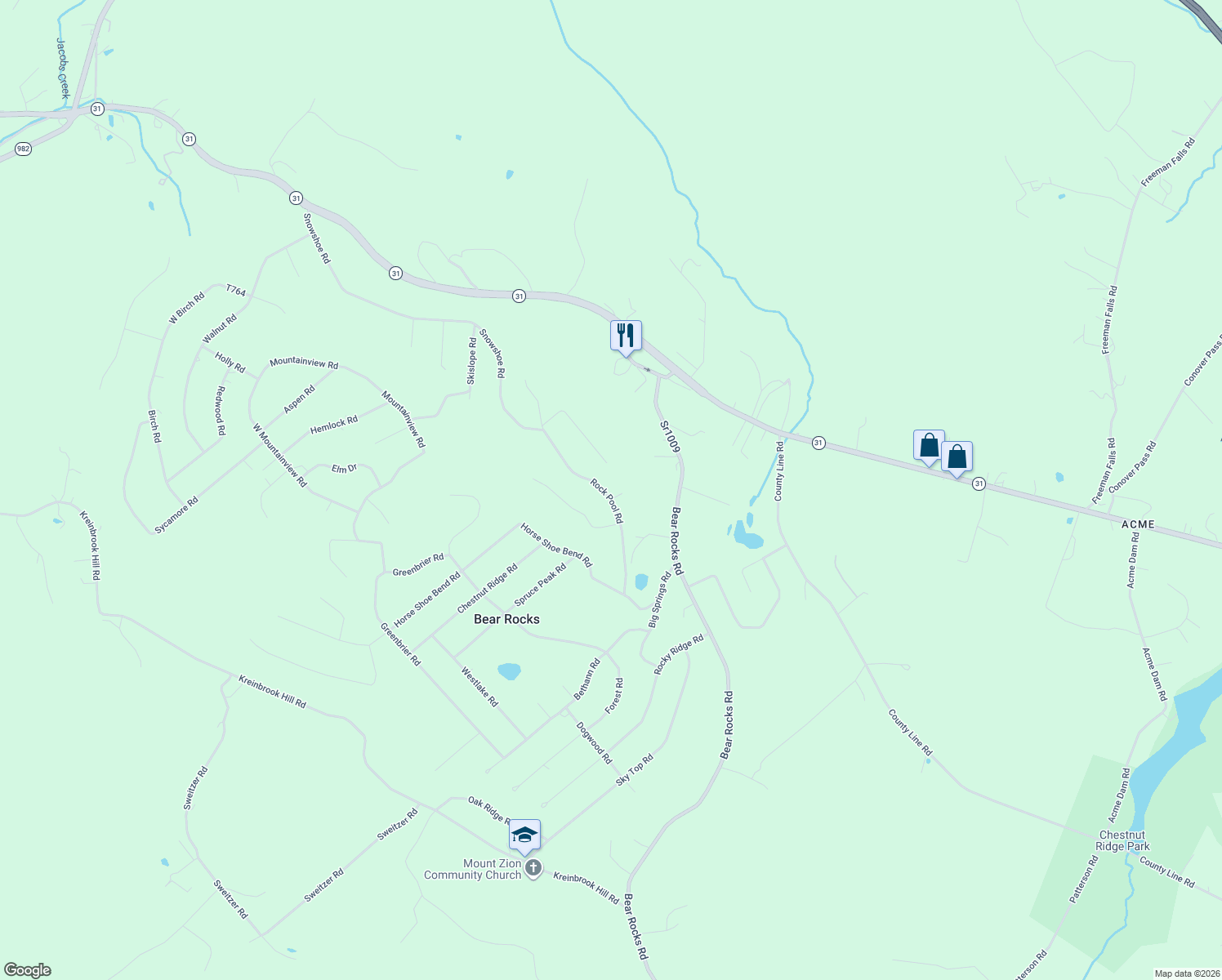 map of restaurants, bars, coffee shops, grocery stores, and more near 103 Pine Ln in Acme