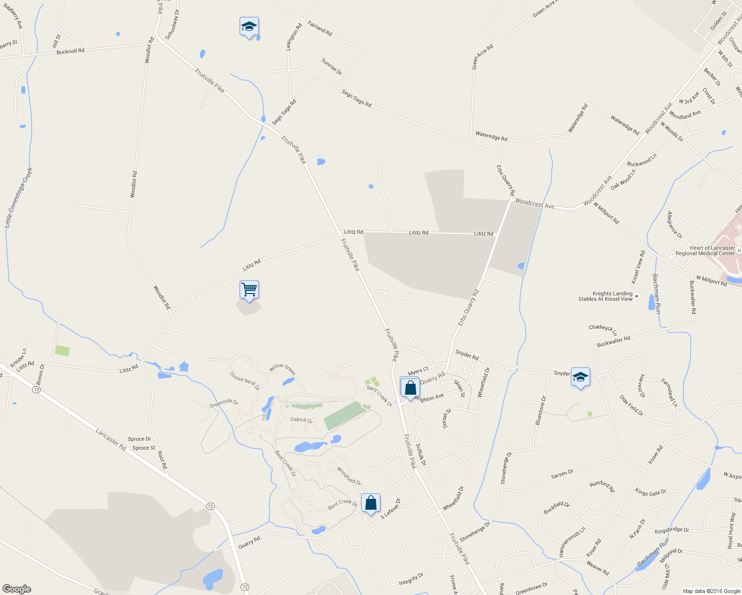 map of restaurants, bars, coffee shops, grocery stores, and more near 915 Fruitville Pike in Lititz