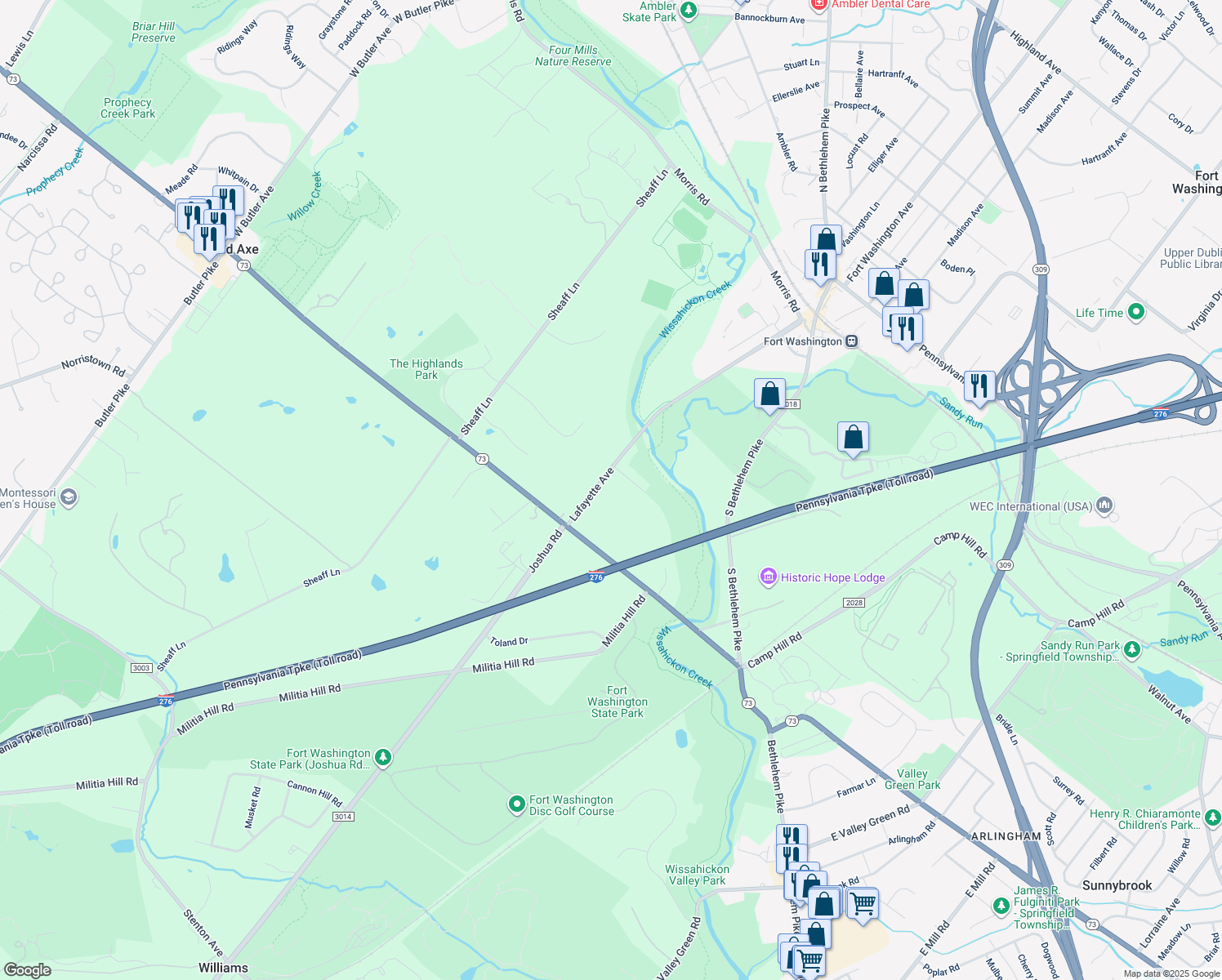 map of restaurants, bars, coffee shops, grocery stores, and more near 7022 Lafayette Avenue in Fort Washington