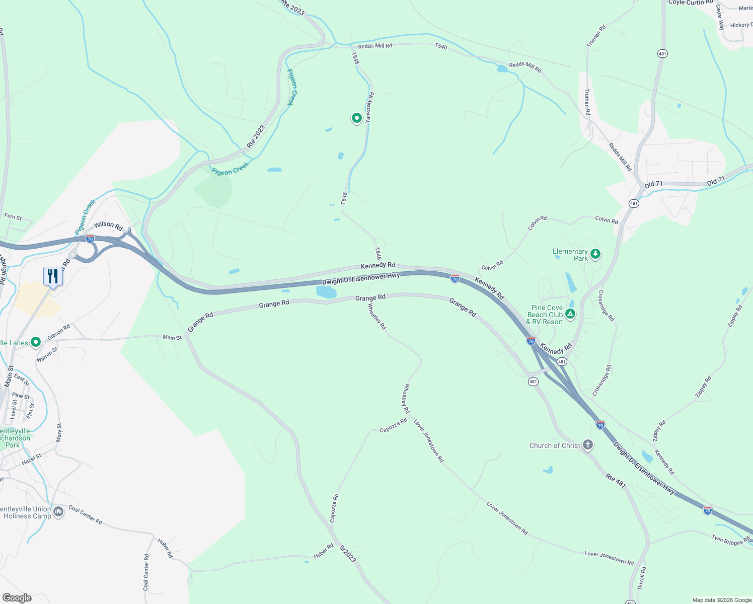 map of restaurants, bars, coffee shops, grocery stores, and more near 1748 Grange Road in Charleroi