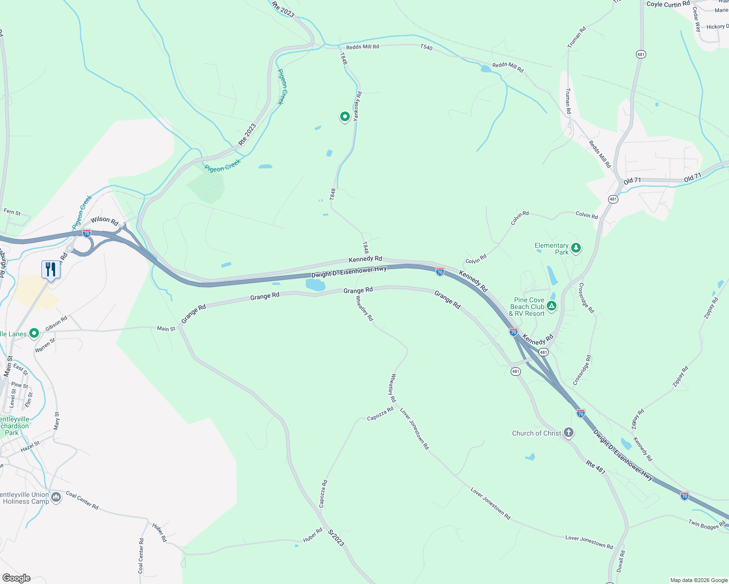 map of restaurants, bars, coffee shops, grocery stores, and more near 1748 Grange Road in Charleroi