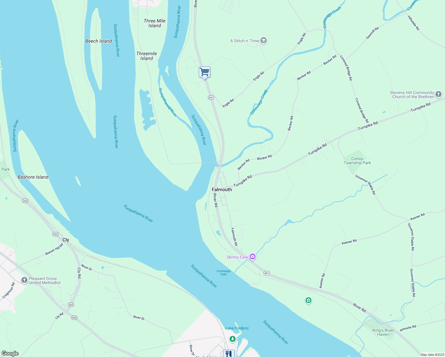 map of restaurants, bars, coffee shops, grocery stores, and more near 223 Falmouth Rd in Bainbridge
