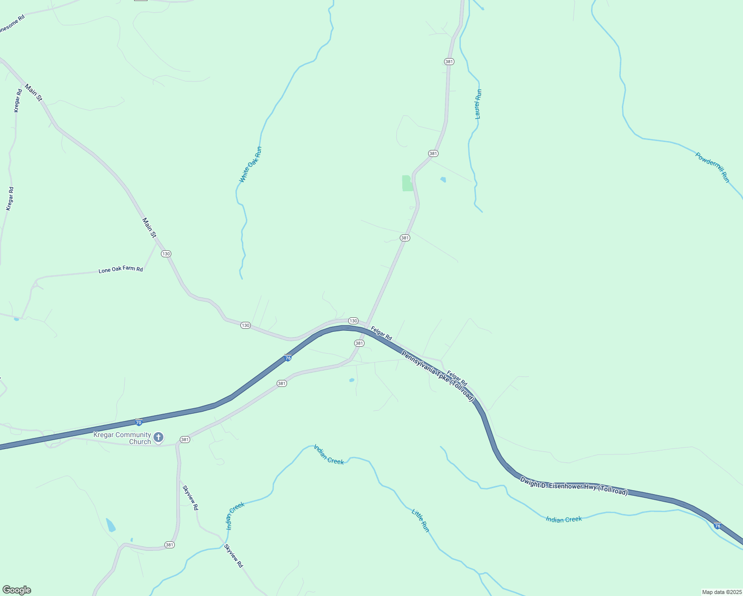 map of restaurants, bars, coffee shops, grocery stores, and more near 1346 Pennsylvania 381 in Stahlstown