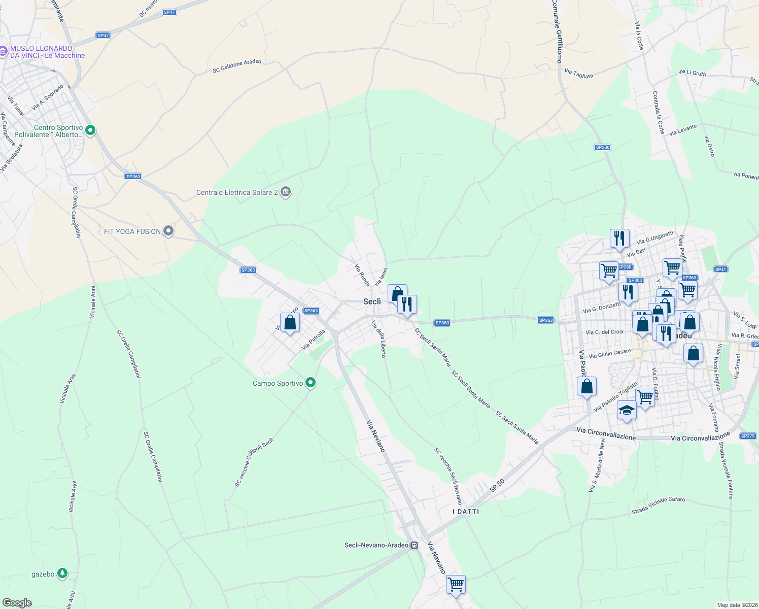 map of restaurants, bars, coffee shops, grocery stores, and more near in Seclì