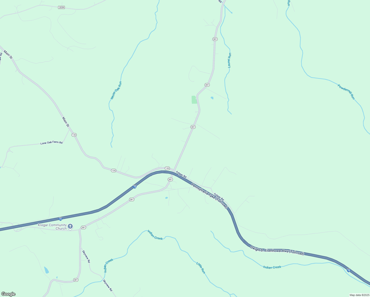 map of restaurants, bars, coffee shops, grocery stores, and more near 1346 Pennsylvania 381 in Stahlstown
