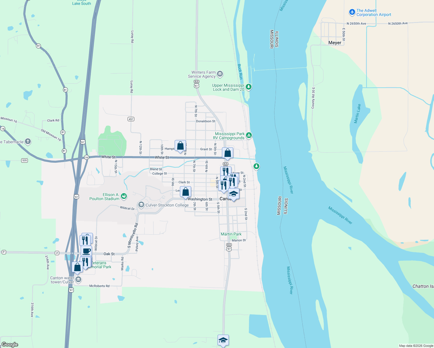 map of restaurants, bars, coffee shops, grocery stores, and more near 498 College Street in Canton