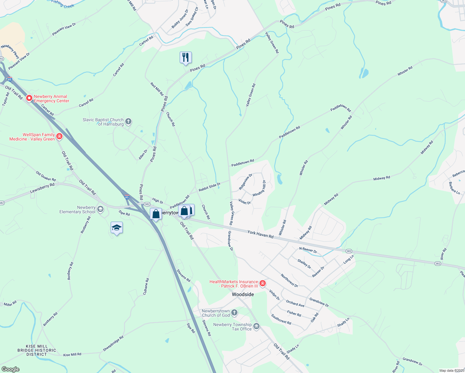 map of restaurants, bars, coffee shops, grocery stores, and more near 2130 Valley Green Road in Goldsboro