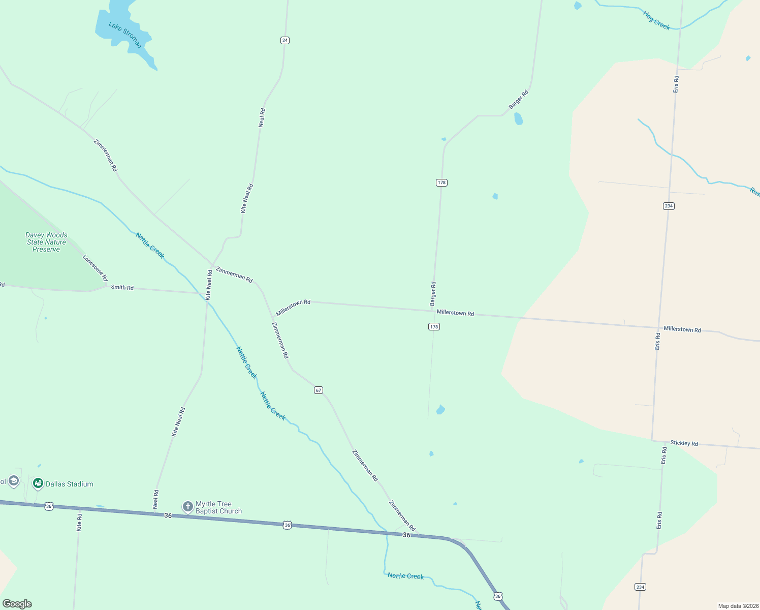 map of restaurants, bars, coffee shops, grocery stores, and more near 6220 Millerstown Road in Urbana