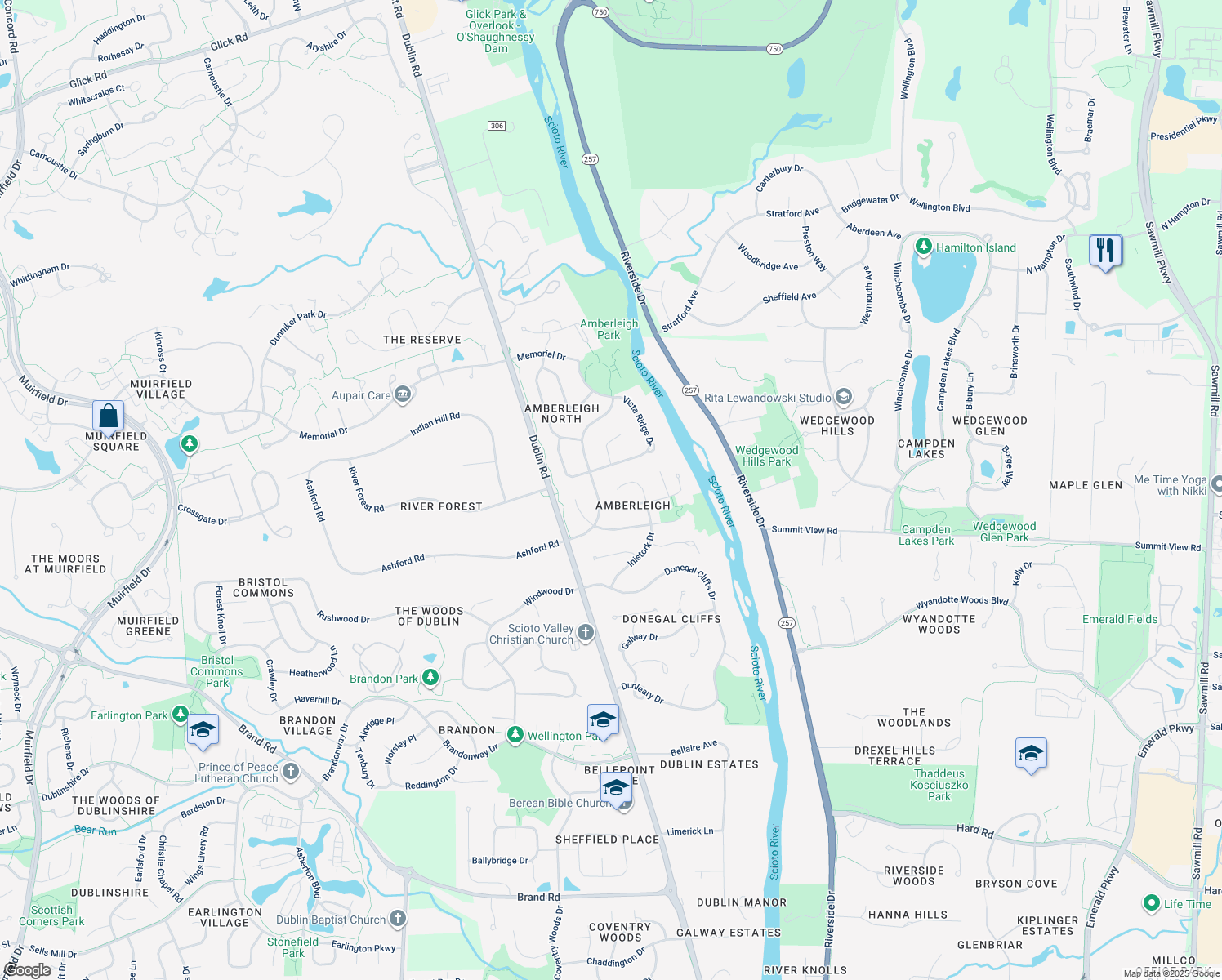 map of restaurants, bars, coffee shops, grocery stores, and more near 8255 Inistork Ct in Dublin