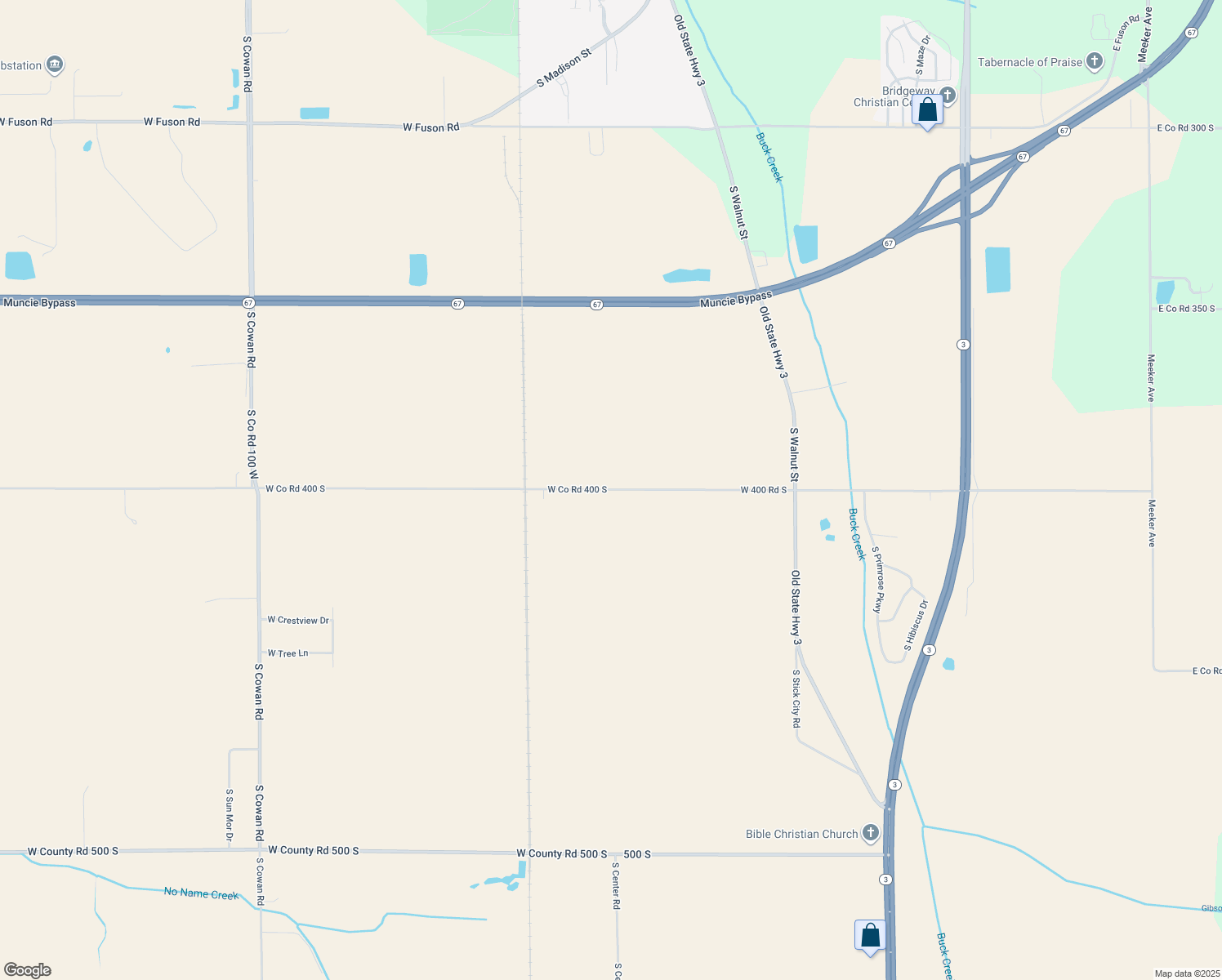 map of restaurants, bars, coffee shops, grocery stores, and more near 99 West 400 S Road in Muncie