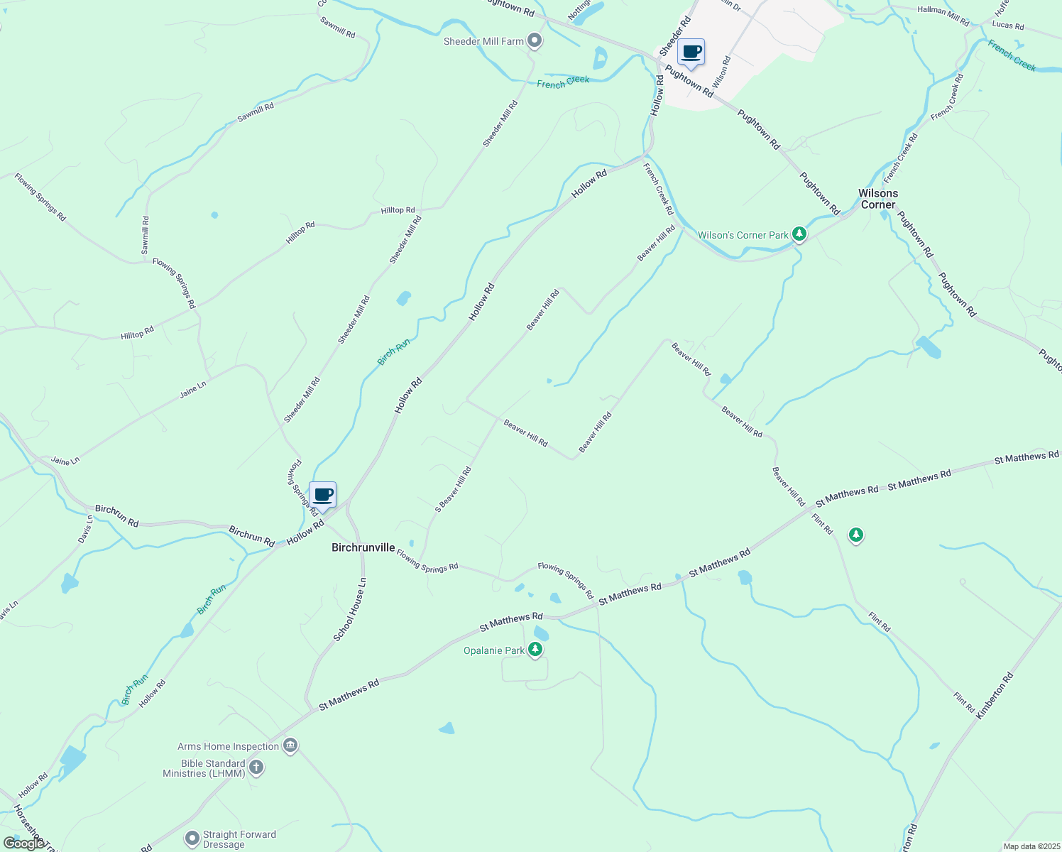 map of restaurants, bars, coffee shops, grocery stores, and more near 2239 Beaver Hill Road in Chester Springs