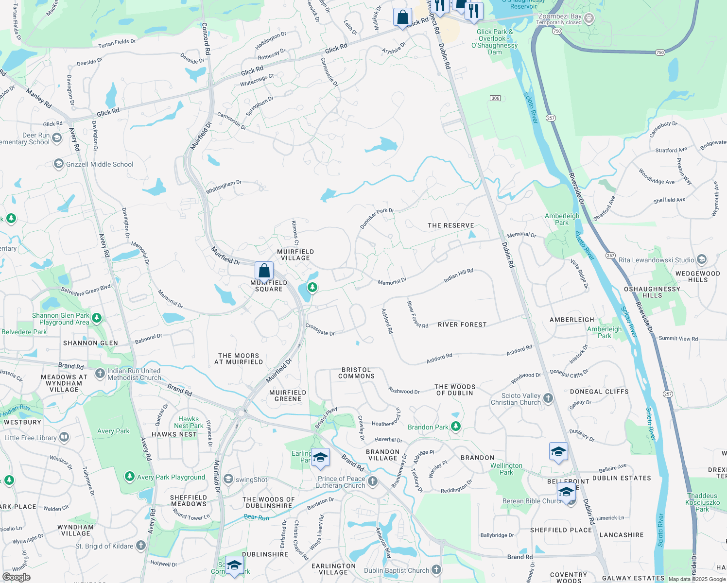 map of restaurants, bars, coffee shops, grocery stores, and more near 5667 Glenbervie Ct in Dublin
