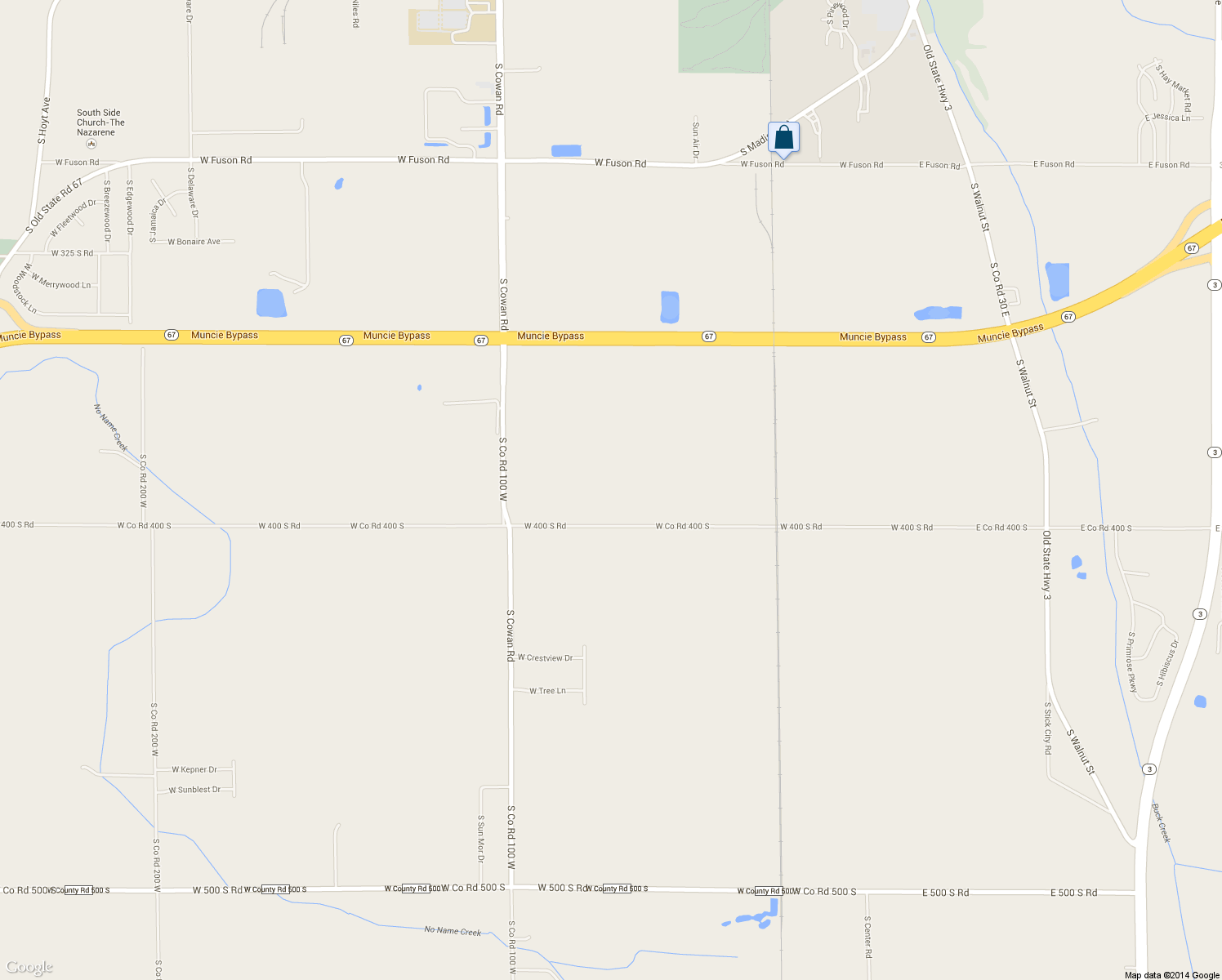 map of restaurants, bars, coffee shops, grocery stores, and more near 1290 W County Road 400 South in Muncie