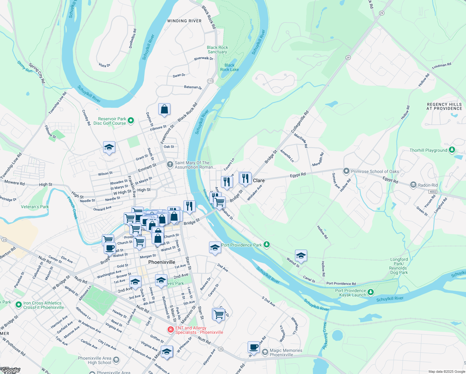 map of restaurants, bars, coffee shops, grocery stores, and more near 114 2nd Avenue in Mont Clare