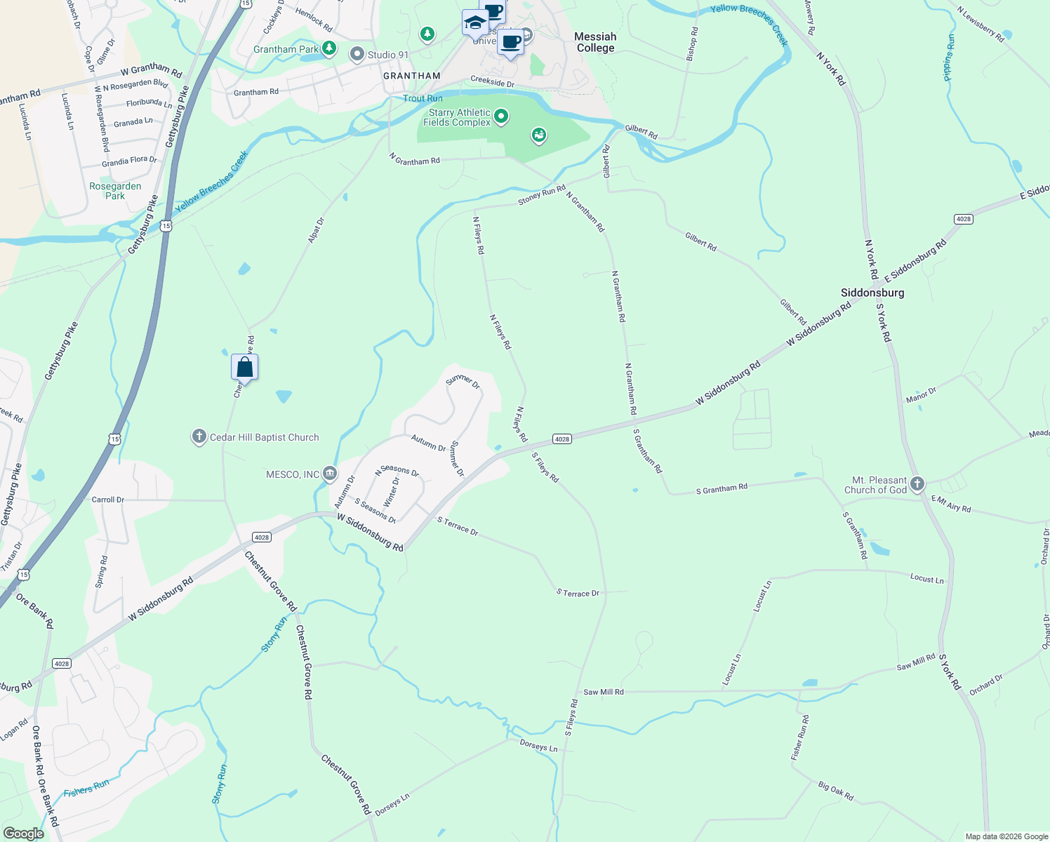 map of restaurants, bars, coffee shops, grocery stores, and more near 14 N Fileys Rd in Dillsburg