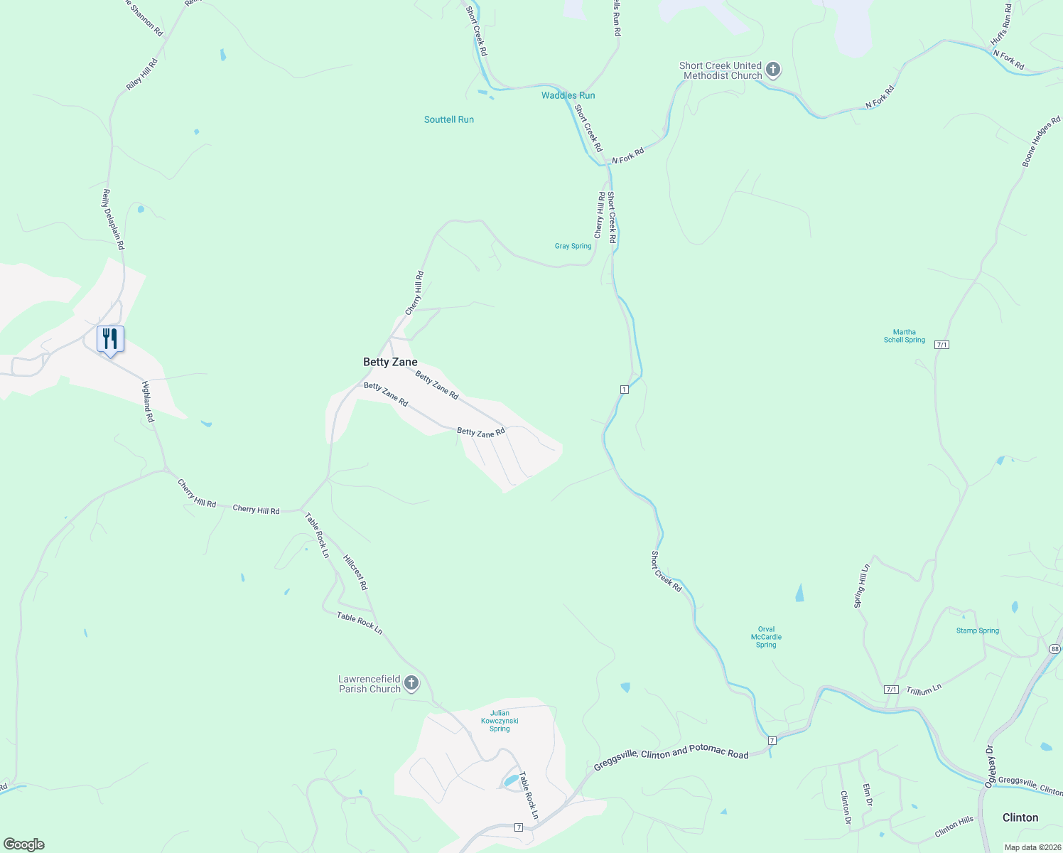 map of restaurants, bars, coffee shops, grocery stores, and more near 1005 County Highway 3/2 in Wheeling