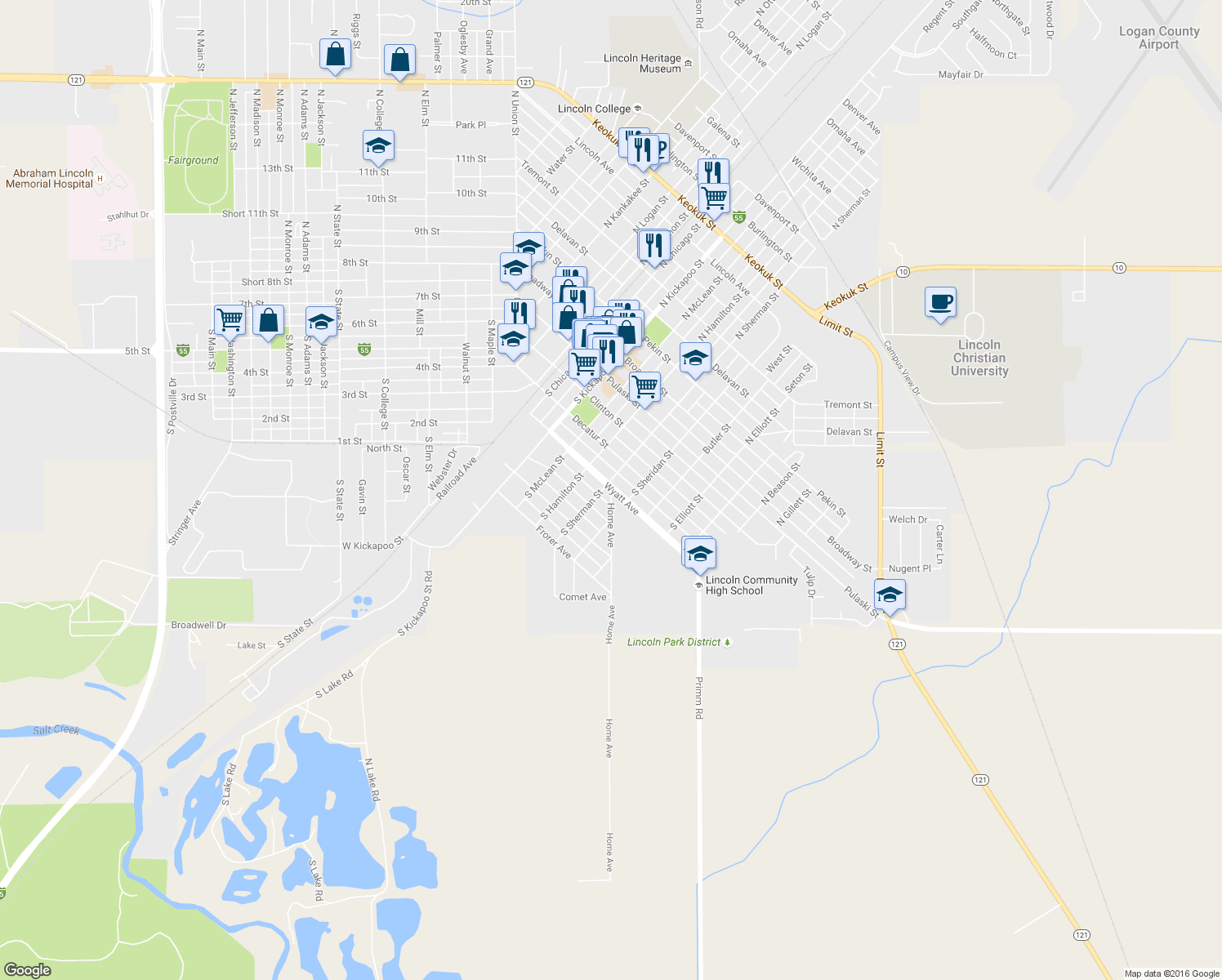 map of restaurants, bars, coffee shops, grocery stores, and more near Wyatt Avenue in Lincoln