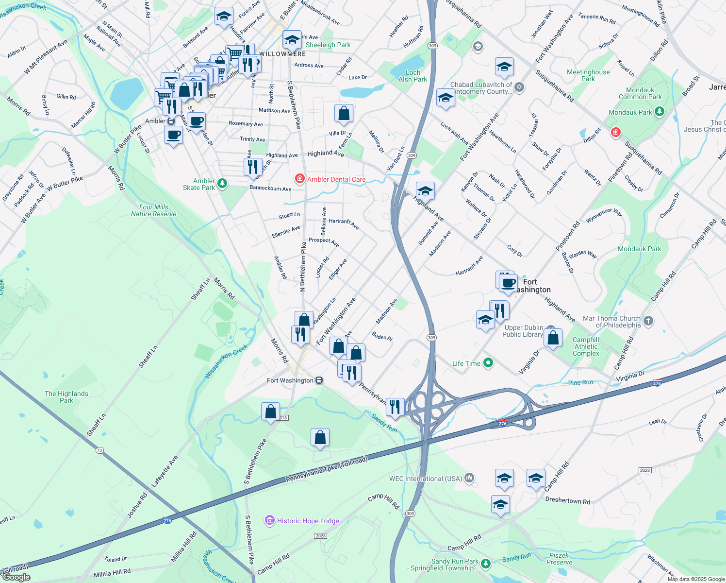 map of restaurants, bars, coffee shops, grocery stores, and more near 303 Fort Washington Avenue in Fort Washington