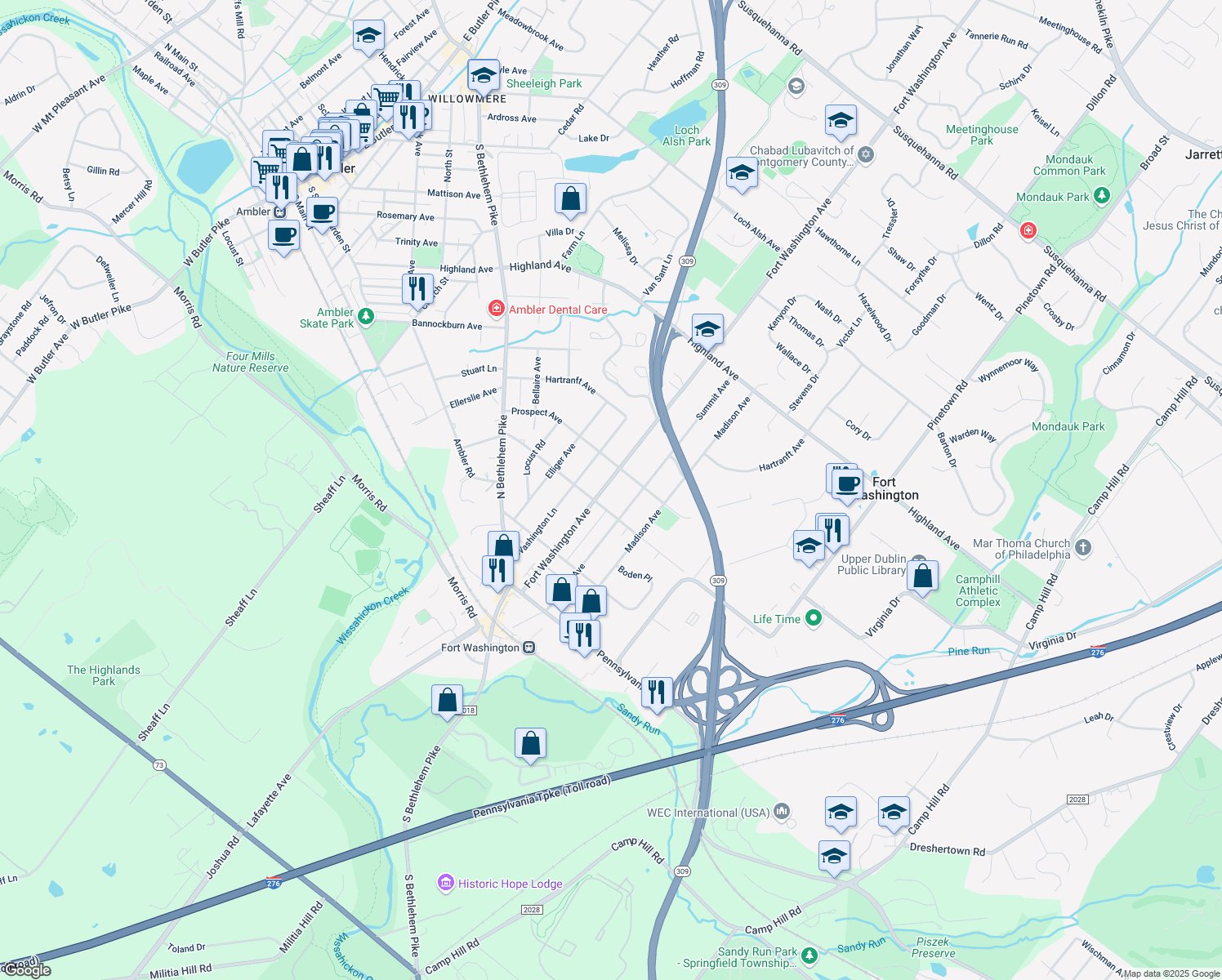 map of restaurants, bars, coffee shops, grocery stores, and more near 313 Fort Washington Avenue in Fort Washington