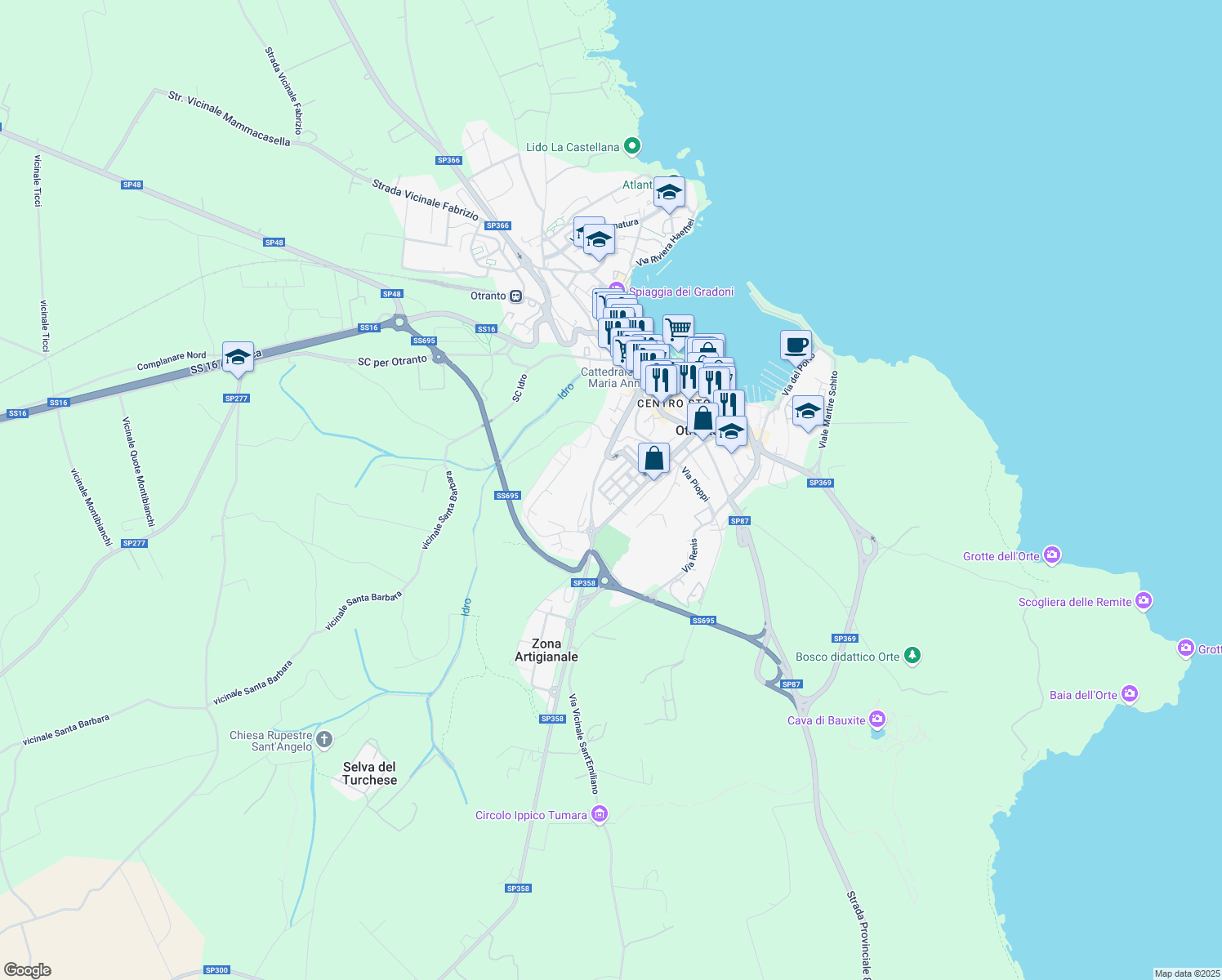 map of restaurants, bars, coffee shops, grocery stores, and more near 4 Via Maggiulli in Otranto
