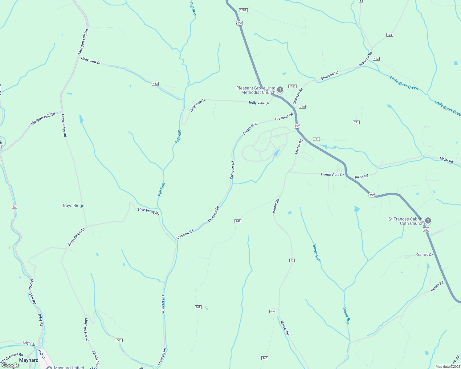map of restaurants, bars, coffee shops, grocery stores, and more near 72782 Crescent Road in Saint Clairsville