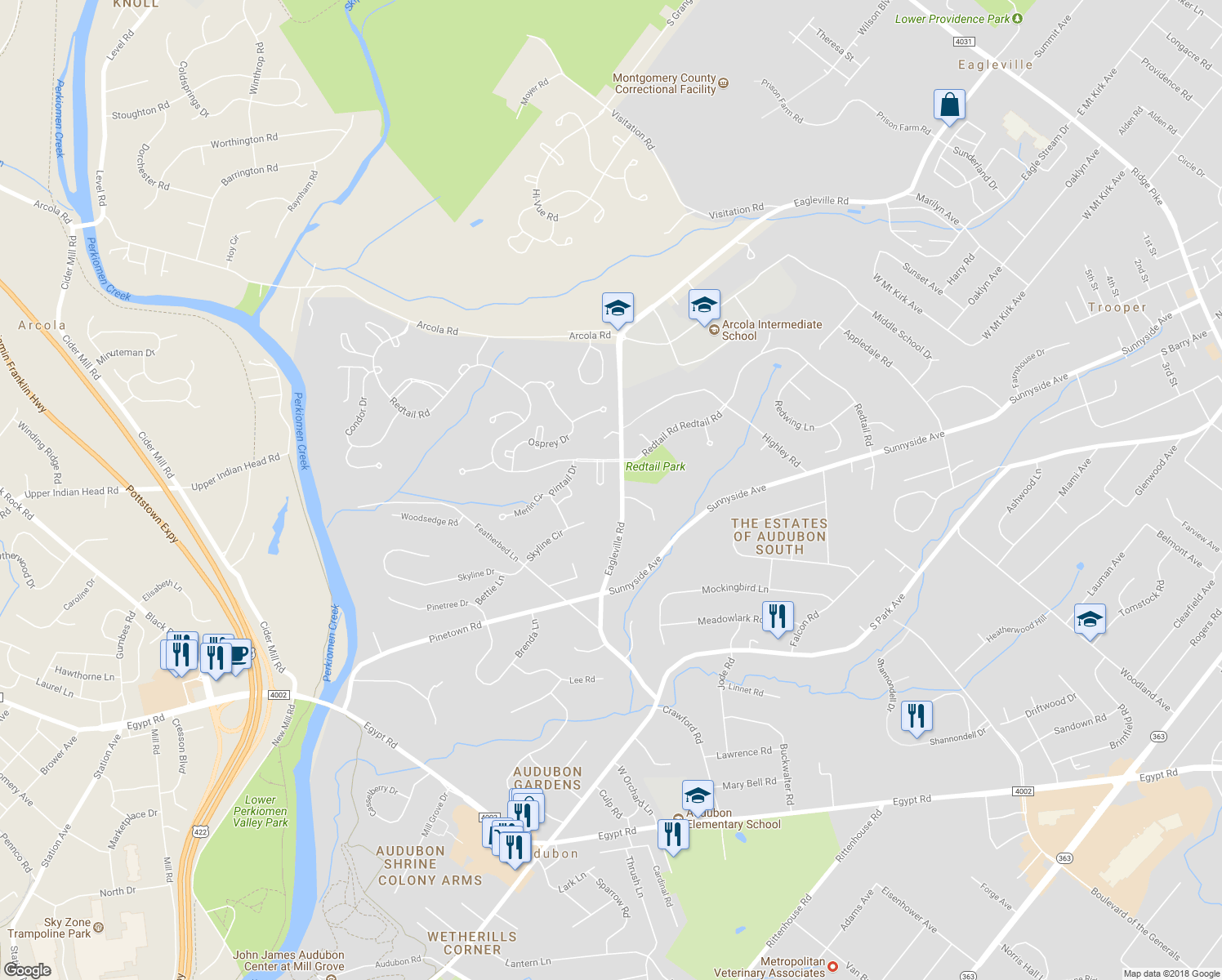 map of restaurants, bars, coffee shops, grocery stores, and more near 1104 Goshawk Circle in Eagleville